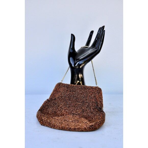 40s 50s BEADED Purse Clutch Small Hand Beaded Bag Mid Century Wedding Cocktail - Picture 9 of 9